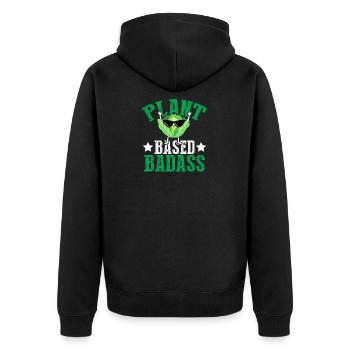 Pflanzenbasierte Badass - Vegan Vegetarisch - Lustig - Unisex Premium Bio Zip Hoodie - Schwarz - Hinten - Nico (187cm)