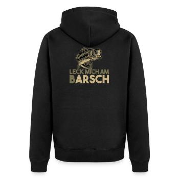 Leck mich am Barsch Angler Angelhacken Spruch - Unisex Premium Bio Zip Hoodie - Schwarz - Hinten - Nico (187cm)