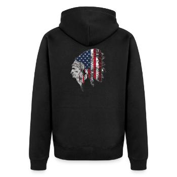 Native American USA Flag Indian Apparel Gift - Unisex Premium Organic Zip Hoodie - black - Back - Nico (187cm)