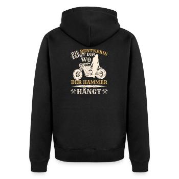 Rentnerin Motorrad - Unisex Premium Bio Zip Hoodie - Schwarz - Hinten - Nico (187cm)