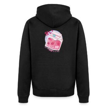 Kanji Otaku I Japanese Strawberry Milk I Kawaii - Unisex Premium Bio Zip Hoodie - Schwarz - Hinten - Nico (187cm)