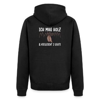 Ich Mag Holz & Vielleicht 3 Leute Schreiner - Unisex Premium Bio Zip Hoodie - Schwarz - Hinten - Nico (187cm)