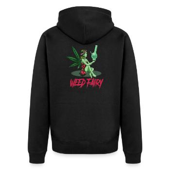 Cannabis Hanf THC 420 - Unisex Premium Bio Zip Hoodie - Schwarz - Hinten - Nico (187cm)