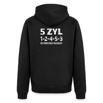 5 Zylinder Fünf Zylinder - Unisex Premium Bio Zip Hoodie - Schwarz - Hinten - Nico (187cm)
