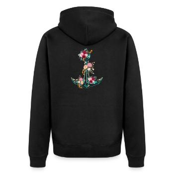 Anchor Flowers - Unisex Premium Organic Zip Hoodie - black - Back - Nico (187cm)