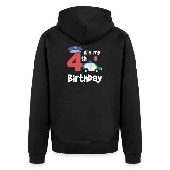 Police 4th Birthday Years Young Child Gift - Unisex Premium Organic Zip Hoodie - black - Back - Nico (187cm)