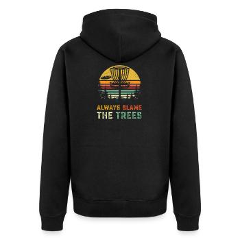 Disc Golf T Shirt Retro Always Blame The Trees Tsh - Unisex Premium Organic Zip Hoodie - black - Back - Nico (187cm)