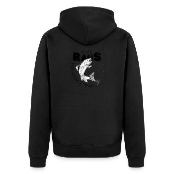 Rute Raus der Spass beginnt - Unisex Premium Bio Zip Hoodie - Schwarz - Hinten - Nico (187cm)
