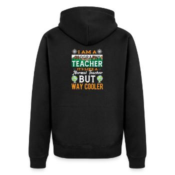 Erdkunde Lehrer Spruch Geography Teacher Geografie - Unisex Premium Bio Zip Hoodie - Schwarz - Hinten - Nico (187cm)