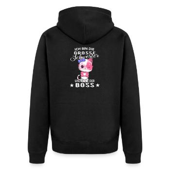 Ich bin die große Schwester somit der Boss - Unisex Premium Bio Zip Hoodie - Schwarz - Hinten - Nico (187cm)