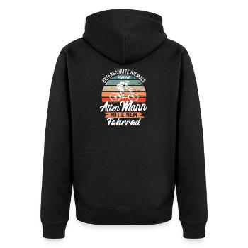 alten Mann Fahrrad fahren - Unisex Premium Bio Zip Hoodie - Schwarz - Hinten - Nico (187cm)