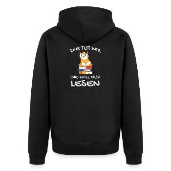 Die tut nix die will nur Bücher lesen Bücherwurm - Unisex Premium Bio Zip Hoodie - Schwarz - Hinten - Nico (187cm)