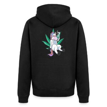 Cannabis Hanf THC 420 - Unisex Premium Bio Zip Hoodie - Schwarz - Hinten - Nico (187cm)