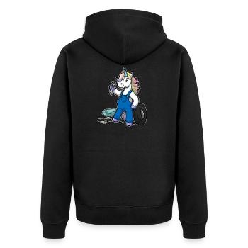 Funny Comic Unicorn Car Mechanic Gift - Unisex Premium Organic Zip Hoodie - black - Back - Nico (187cm)