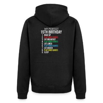 15. Geburtstag Happy Birthday Zocken Level 15 - Unisex Premium Bio Zip Hoodie - Schwarz - Hinten - Nico (187cm)