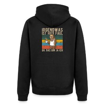 Irgendwas ist hier faul Faultier Büro Kollegen - Unisex Premium Bio Zip Hoodie - Schwarz - Hinten - Nico (187cm)