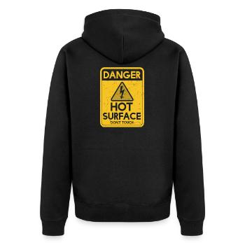 Danger Hot Surface Don't Touch Humor - Unisex Premium Bio Zip Hoodie - Schwarz - Hinten - Nico (187cm)