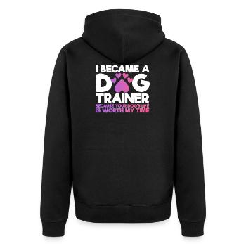 Hundetrainer Hundetraining Hund - Unisex Premium Bio Zip Hoodie - Schwarz - Hinten - Nico (187cm)
