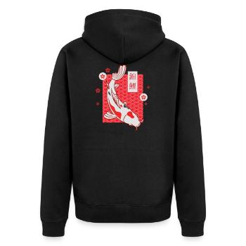 Koi Japanisches Muster - Unisex Premium Bio Zip Hoodie - Schwarz - Hinten - Nico (187cm)