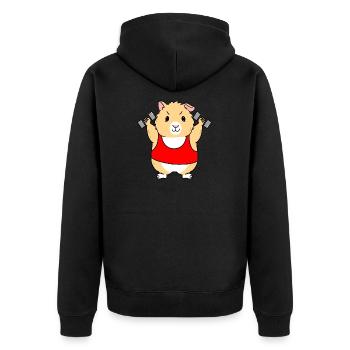 Meerschweinchen mit Hanteln - Unisex Premium Bio Zip Hoodie - Schwarz - Hinten - Nico (187cm)