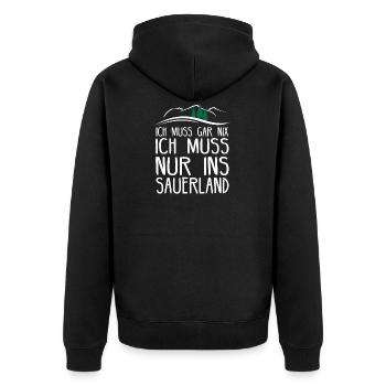 Sauerland Sauerländer Soest Wandern Geschenkidee - Unisex Premium Bio Zip Hoodie - Schwarz - Hinten - Nico (187cm)