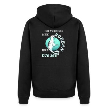 Robbe Nordsee Seerobbe Geschenk - Unisex Premium Bio Zip Hoodie - Schwarz - Hinten - Nico (187cm)