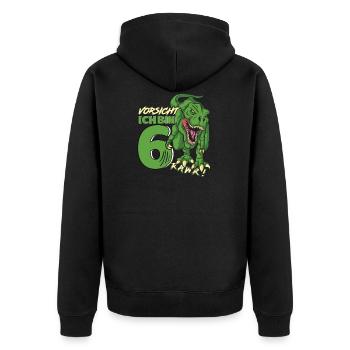 Dinosaurier Dino 6 Geburtstag Deko ich bin 6 Jahre - Unisex Premium Bio Zip Hoodie - Schwarz - Hinten - Nico (187cm)