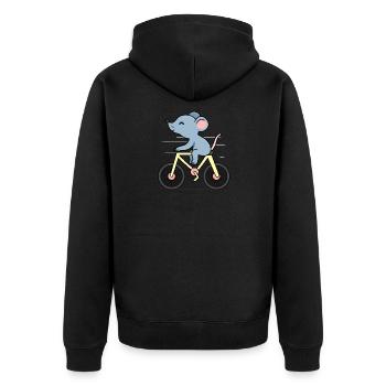 Maus auf einem Fahrrad - Unisex Premium Bio Zip Hoodie - Schwarz - Hinten - Nico (187cm)