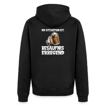 Die Situation ist Besäufnis erregend - Unisex Premium Bio Zip Hoodie - Schwarz - Hinten - Nico (187cm)