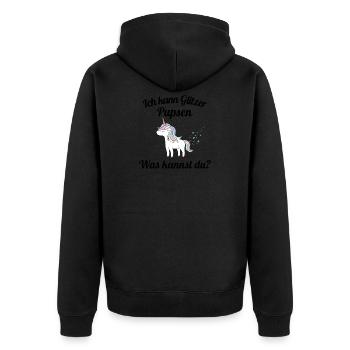 Ich kann Glitzer Pupsen Was kannst du? Einhorn - Unisex Premium Bio Zip Hoodie - Schwarz - Hinten - Nico (187cm)