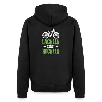 E-Bike Lächeln Statt Hecheln Elektro Fahrrad - Unisex Premium Bio Zip Hoodie - Schwarz - Hinten - Nico (187cm)
