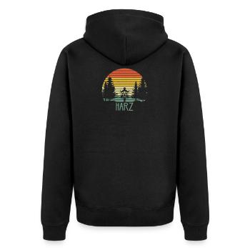 Harz Motorrad Biker Harzer Brocken Geschenkidee - Unisex Premium Bio Zip Hoodie - Schwarz - Hinten - Nico (187cm)