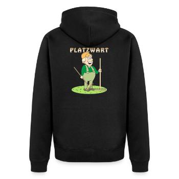 MENSCH COMIC PLATZWART - Unisex Premium Bio Zip Hoodie - Schwarz - Hinten - Nico (187cm)