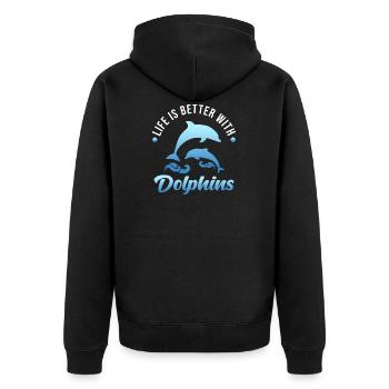 Delfin - Unisex Premium Bio Zip Hoodie - Schwarz - Hinten - Nico (187cm)