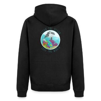 safe the ocean erde animal turtle nachhaltig - Unisex Premium Bio Zip Hoodie - Schwarz - Hinten - Nico (187cm)