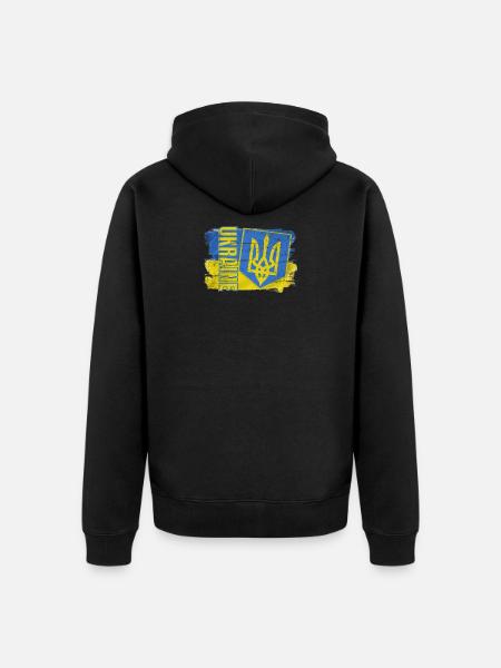 Oekraïne Oekraïense Vlag Trident Wapenschild - Uniseks Premium bio ziphoodie - zwart