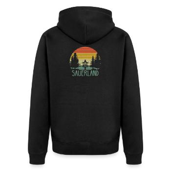 Sauerland Sauerländer Biker Wandern Geschenkidee - Unisex Premium Bio Zip Hoodie - Schwarz - Hinten - Nico (187cm)