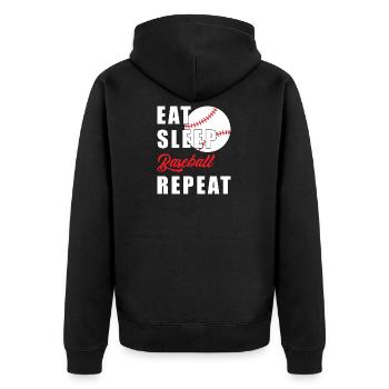 Eat Sleep Baseball Repeat - Unisex Premium Bio Zip Hoodie - Schwarz - Hinten - Nico (187cm)