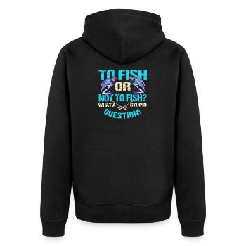 Lustiges Fischen und Angel Motiv, witzige Sprüche - Unisex Premium Bio Zip Hoodie - Schwarz - Hinten - Nico (187cm)