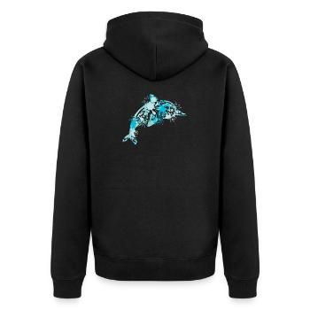 Delfin - Unisex Premium Bio Zip Hoodie - Schwarz - Hinten - Nico (187cm)