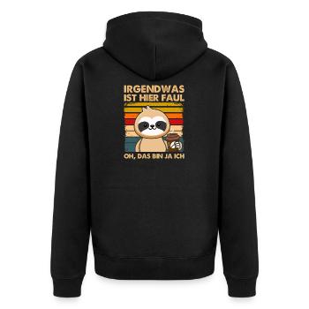 Irgendwas Ist Hier Faul Lustiges Faultier Kollegen - Unisex Premium Bio Zip Hoodie - Schwarz - Hinten - Nico (187cm)