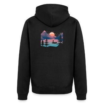 Retro Fishing Lake - Unisex Premium Organic Zip Hoodie - black - Back - Nico (187cm)