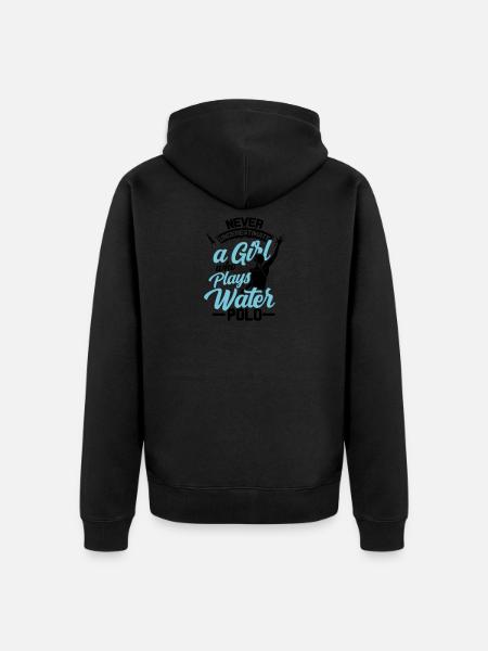Onderschat nooit een meisje dat waterpolo speelt - Uniseks Premium bio ziphoodie - zwart