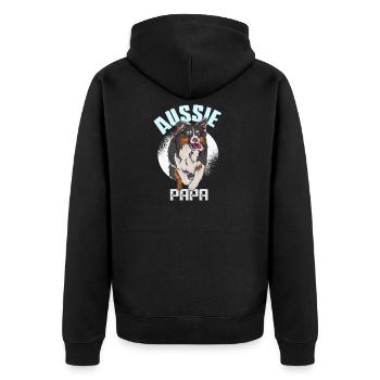 Aussie Papa Australian Shepherd Geschenk - Unisex Premium Bio Zip Hoodie - Schwarz - Hinten - Nico (187cm)