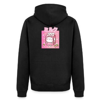 Funny Retro 90s Japan Strawberry Milk Strawberry - Unisex Premium Organic Zip Hoodie - black - Back - Nico (187cm)