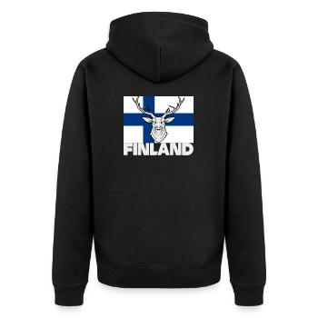 Helsinki Finnland Souvenir Rentier Geschenk - Unisex Premium Bio Zip Hoodie - Schwarz - Hinten - Nico (187cm)