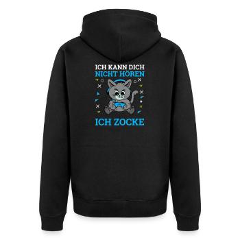 Ich kann dich nicht hören ich zocke Konsole Gaming - Unisex Premium Bio Zip Hoodie - Schwarz - Hinten - Nico (187cm)