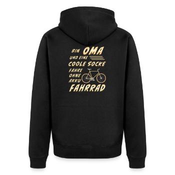 OMA UND EINE COOLE SOCKE FAHRE OHNE AKKU FAHRRAD - Unisex Premium Bio Zip Hoodie - Schwarz - Hinten - Nico (187cm)