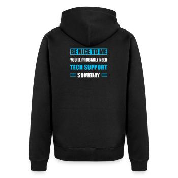 Technischer Support - Unisex Premium Bio Zip Hoodie - Schwarz - Hinten - Nico (187cm)