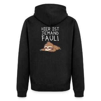 Faultier Lustig - Unisex Premium Bio Zip Hoodie - Schwarz - Hinten - Nico (187cm)